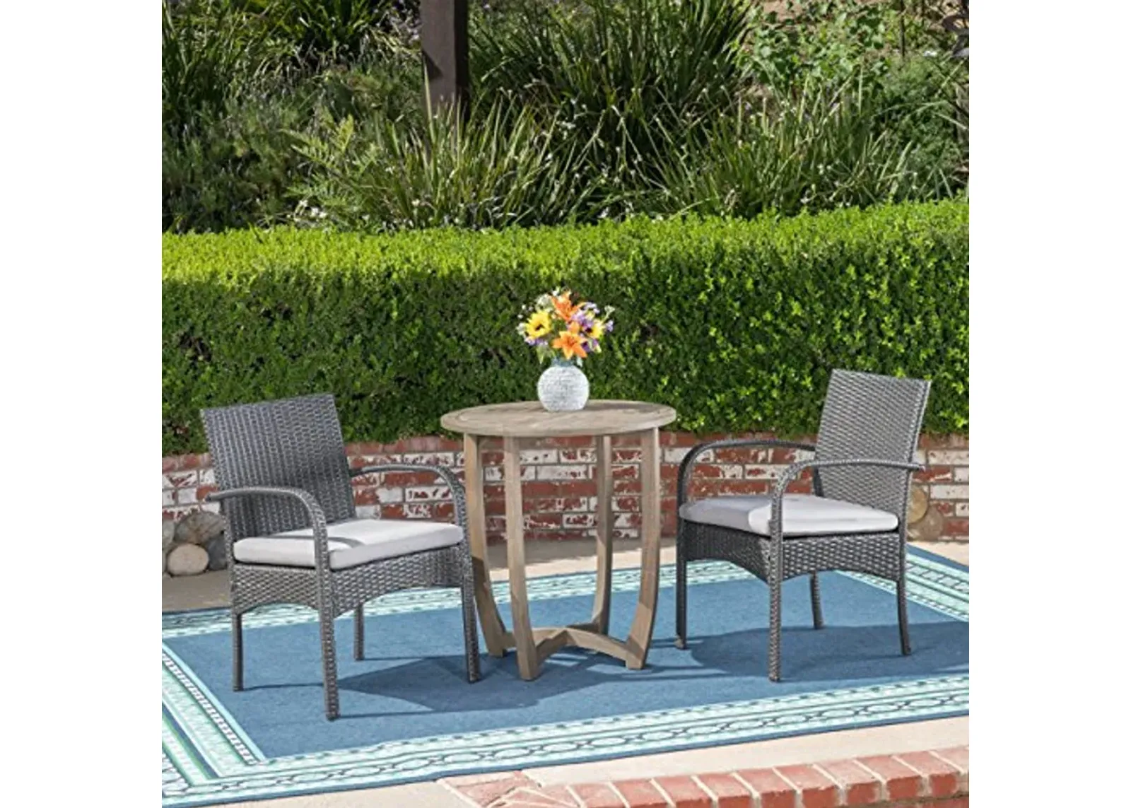 Christopher Knight Home Jerica Outdoor 3 Piece Wood and Wicker Bistro Set, Gray Finish/Gray/Gray