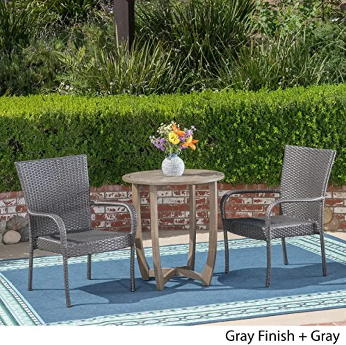 Christopher Knight Home Jared Outdoor 3 Piece Wood and Wicker Bistro Set, Gray Finish/Gray