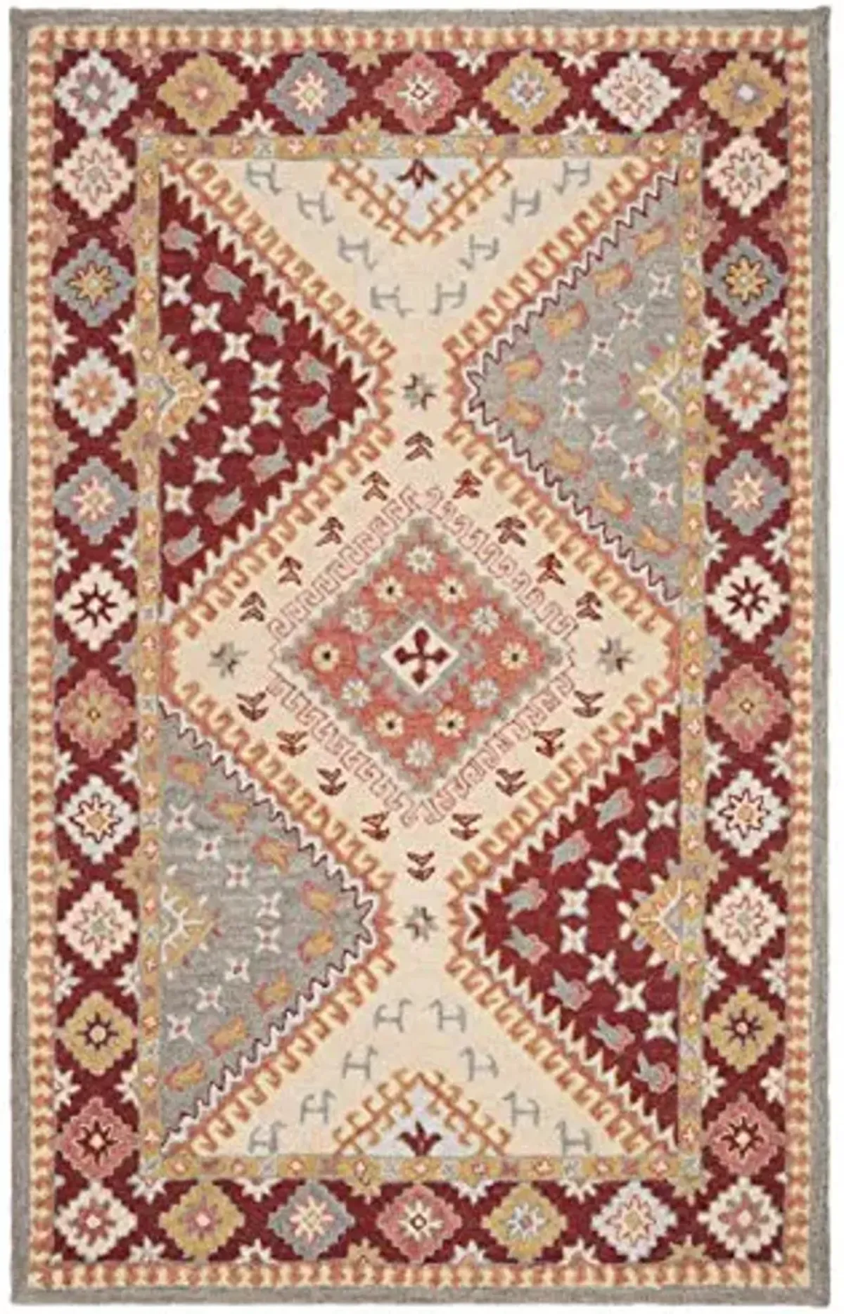 SAFAVIEH Aspen Collection 4' x 6' Red/Ivory APN801Q Handmade Boho Wool Area Rug