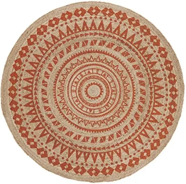 SAFAVIEH Natural Fiber Round Collection 8' Round Orange NF802B Handmade Boho Mandala Braided Jute Area Rug