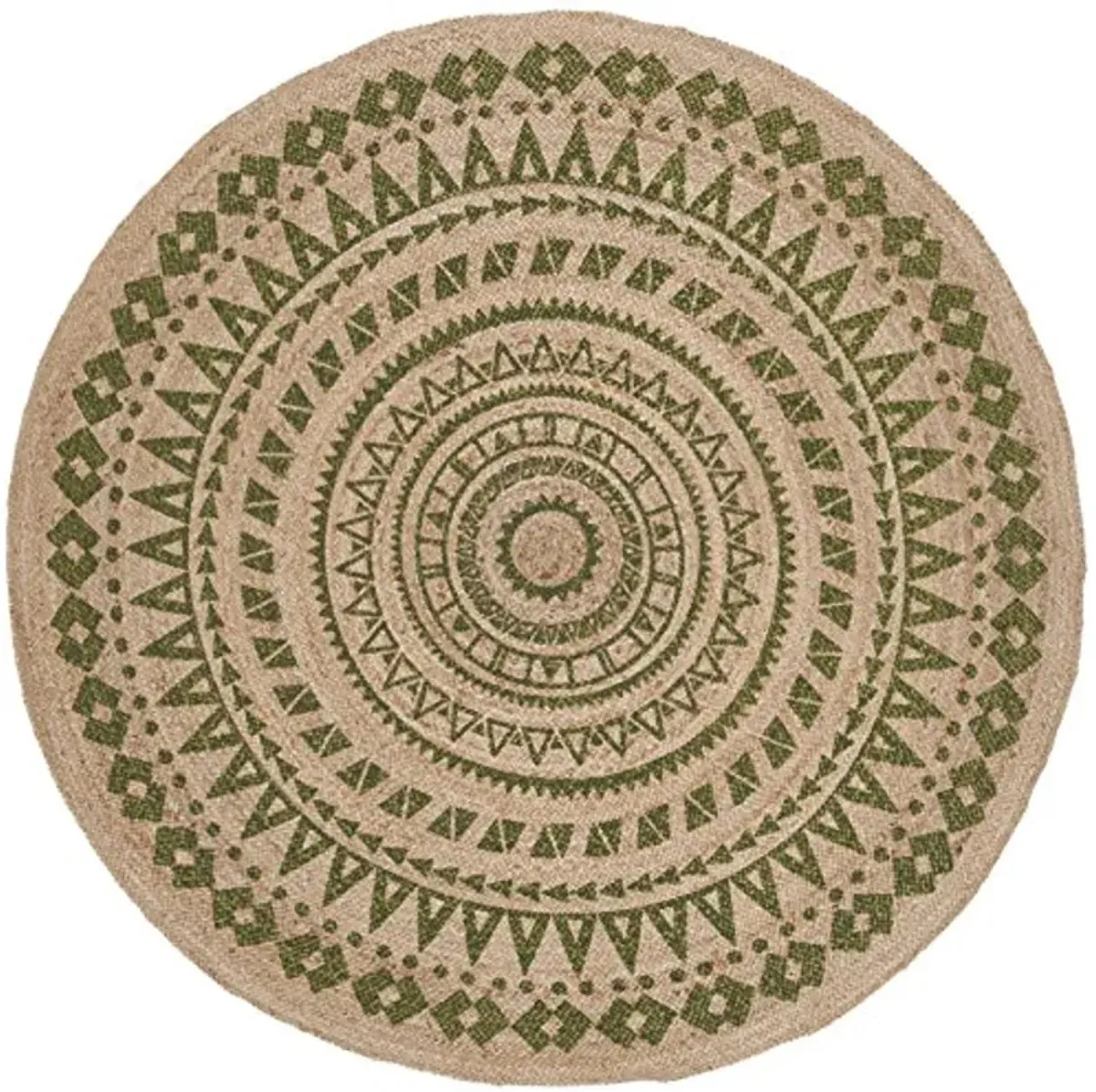 SAFAVIEH Natural Fiber Round Collection 5' Round Green NF802G Handmade Boho Mandala Braided Jute Area Rug