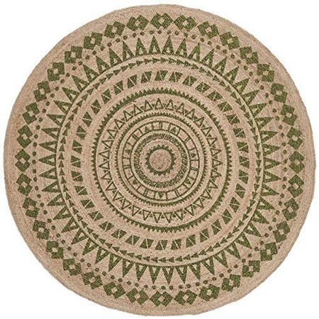 SAFAVIEH Natural Fiber Round Collection 5' Round Green NF802G Handmade Boho Mandala Braided Jute Area Rug