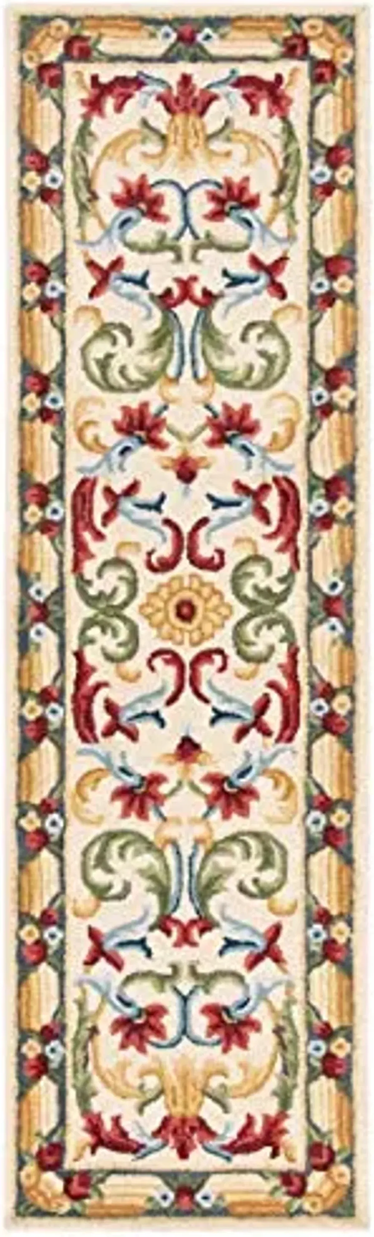 SAFAVIEH Blossom Collection 2'3" x 8' Ivory / Green BLM251B Handmade Premium Wool Runner Rug