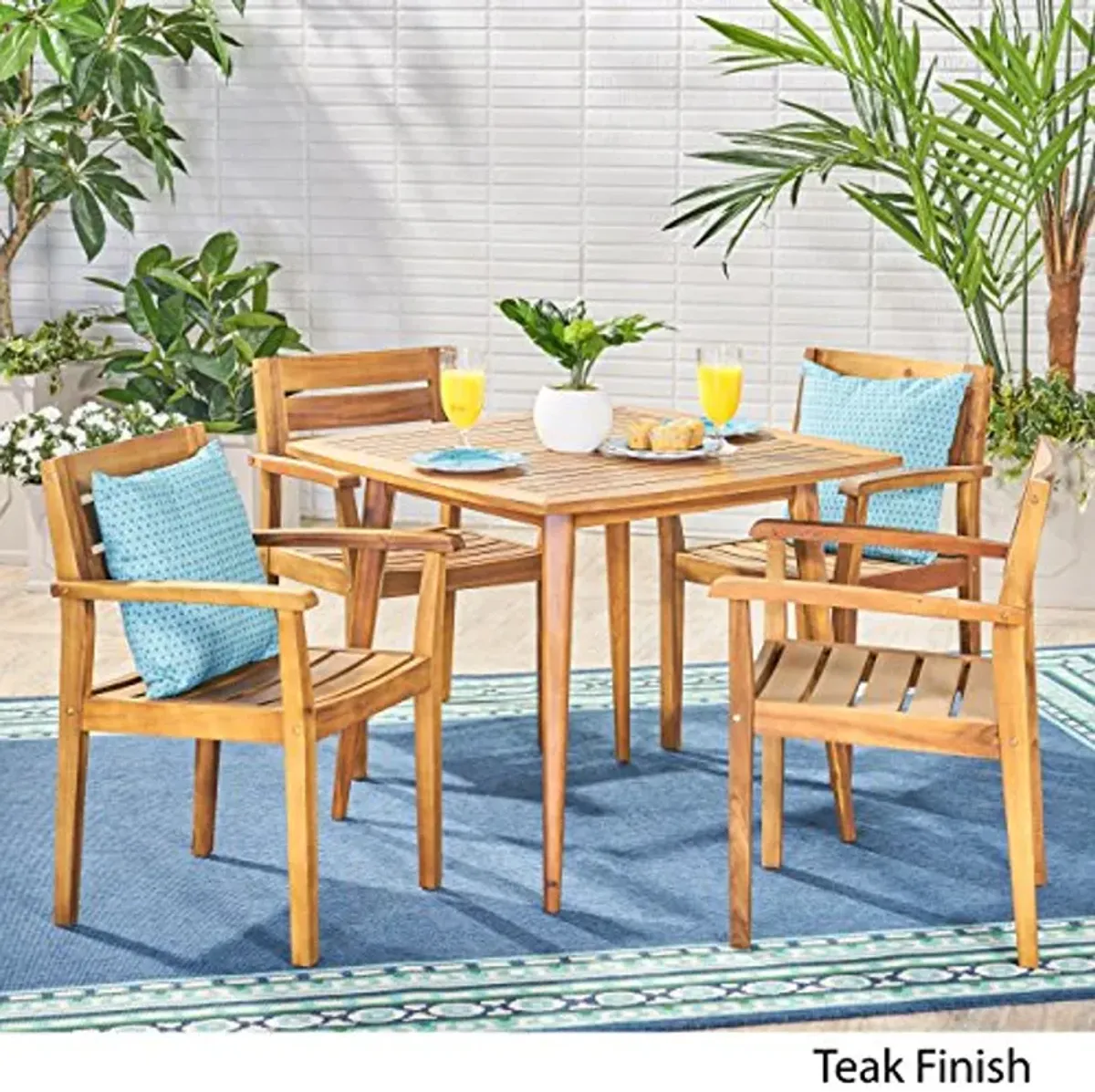 Christopher Knight Home Solomon Outdoor 5 Piece Acacia Wood Dining Set, Teak Finish