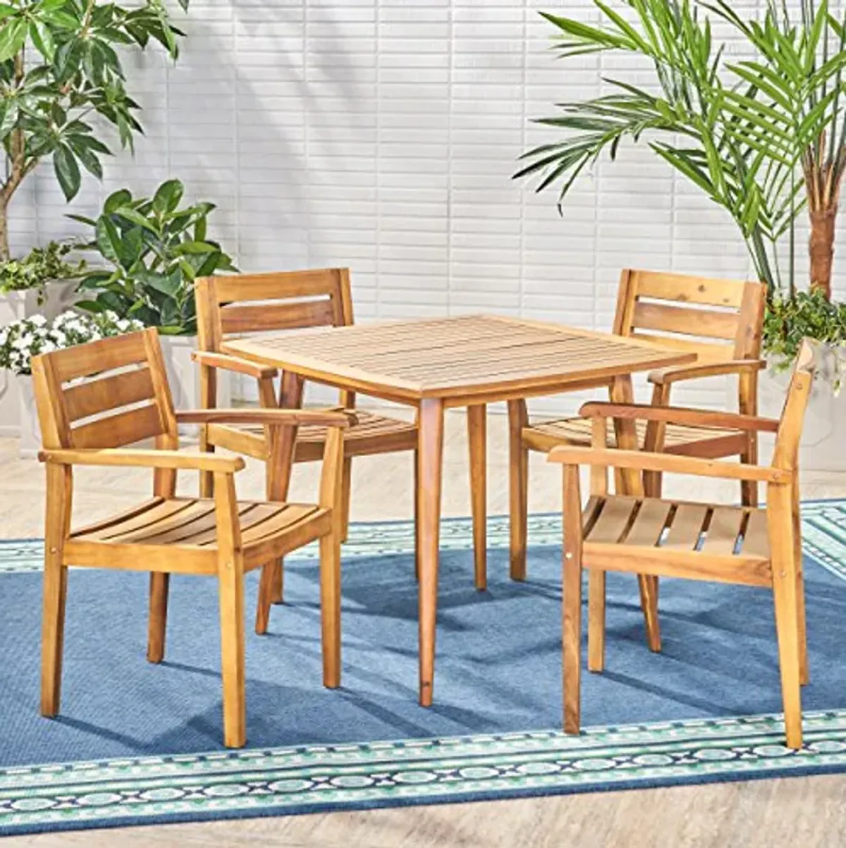 Christopher Knight Home Solomon Outdoor 5 Piece Acacia Wood Dining Set, Teak Finish