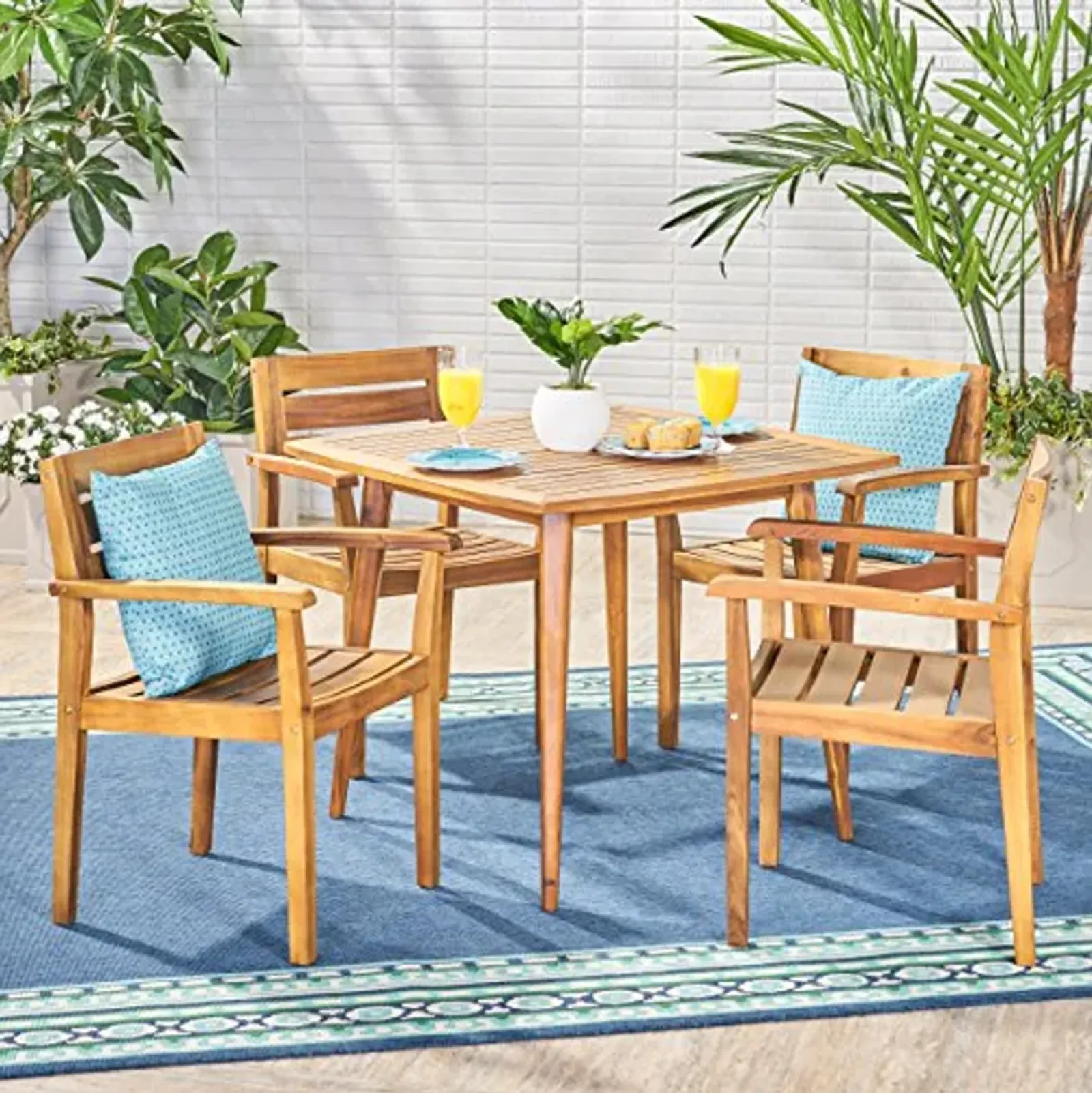 Christopher Knight Home Solomon Outdoor 5 Piece Acacia Wood Dining Set, Teak Finish