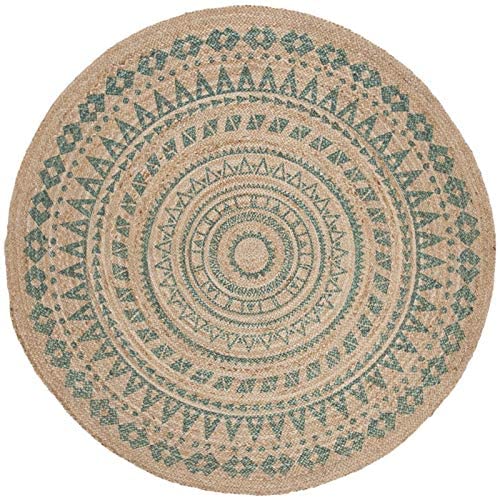 SAFAVIEH Natural Fiber Round Collection 8' Round Aqua NF802A Handmade Boho Mandala Braided Jute Area Rug