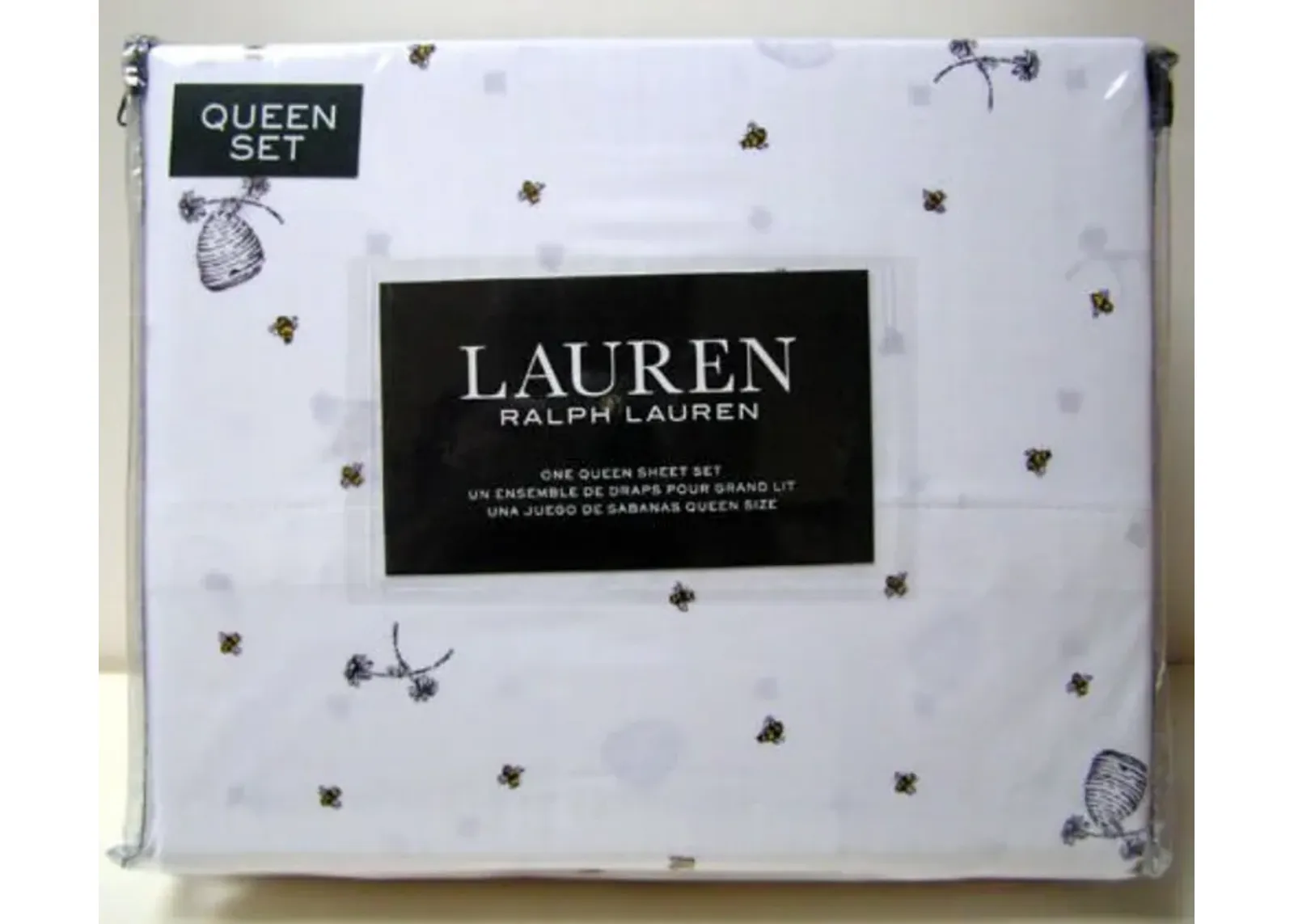 Lauren Ralph Lauren Bee Beehive Sheet Set Black Grey Yellow on White (Queen)