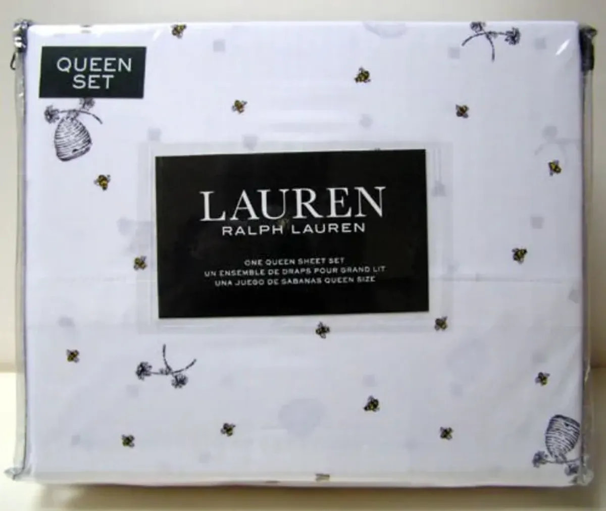 Lauren Ralph Lauren Bee Beehive Sheet Set Black Grey Yellow on White (Queen)