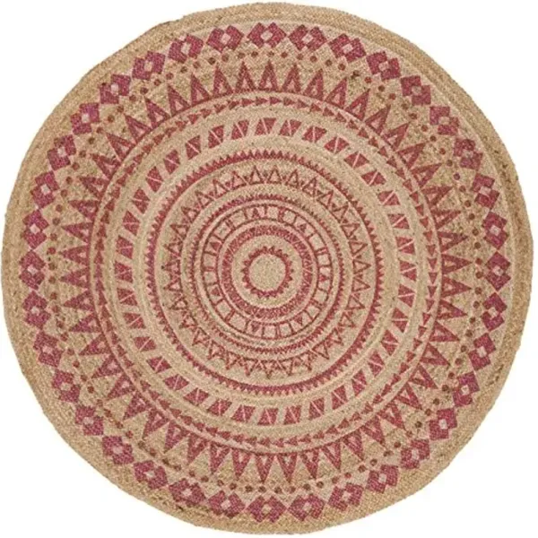 SAFAVIEH Natural Fiber Round Collection 4' Round Pink NF802P Handmade Boho Mandala Braided Jute Area Rug