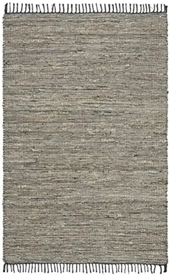 SAFAVIEH Vintage Leather Collection Area Rug - 5' x 8', Grey, Handmade Boho Fringe Leather & Jute, Ideal for High Traffic Areas in Living Room, Bedroom (VTL203F)