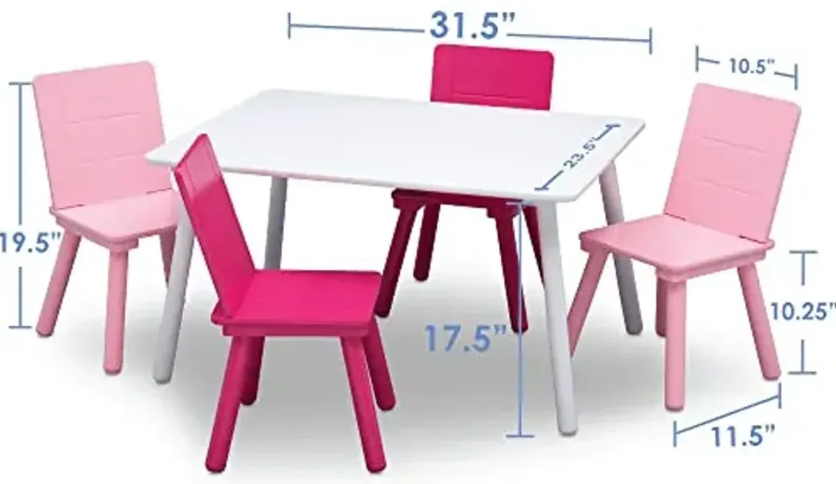 Delta Children Kids Table and Chair Set (4 Chairs Included), White/Pink