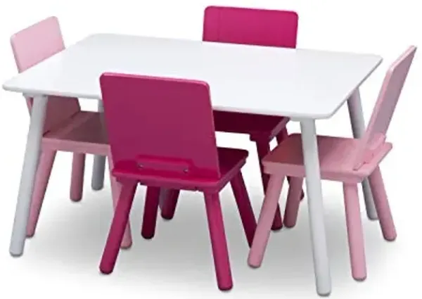 Delta Children Kids Table and Chair Set (4 Chairs Included), White/Pink
