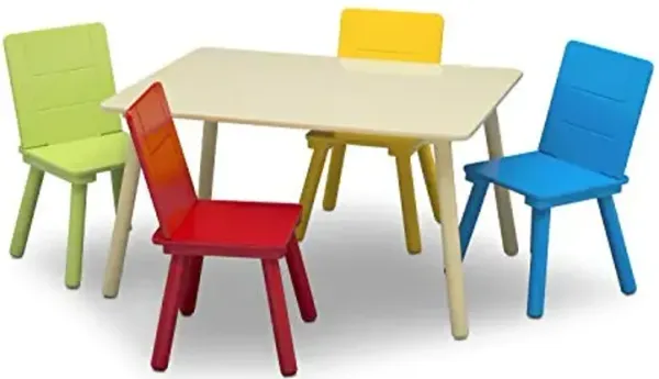 Delta Children Kids Table and Chair Set (4 Chairs Included), Natural/Primary