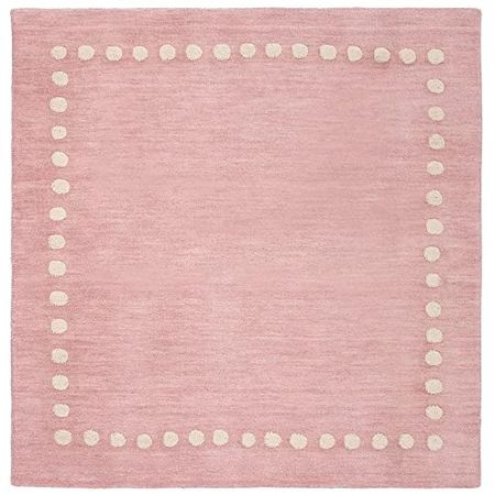 SAFAVIEH Kids Collection 5' Square Pink SFK802U Handmade Polka Dot Border Wool Area Rug