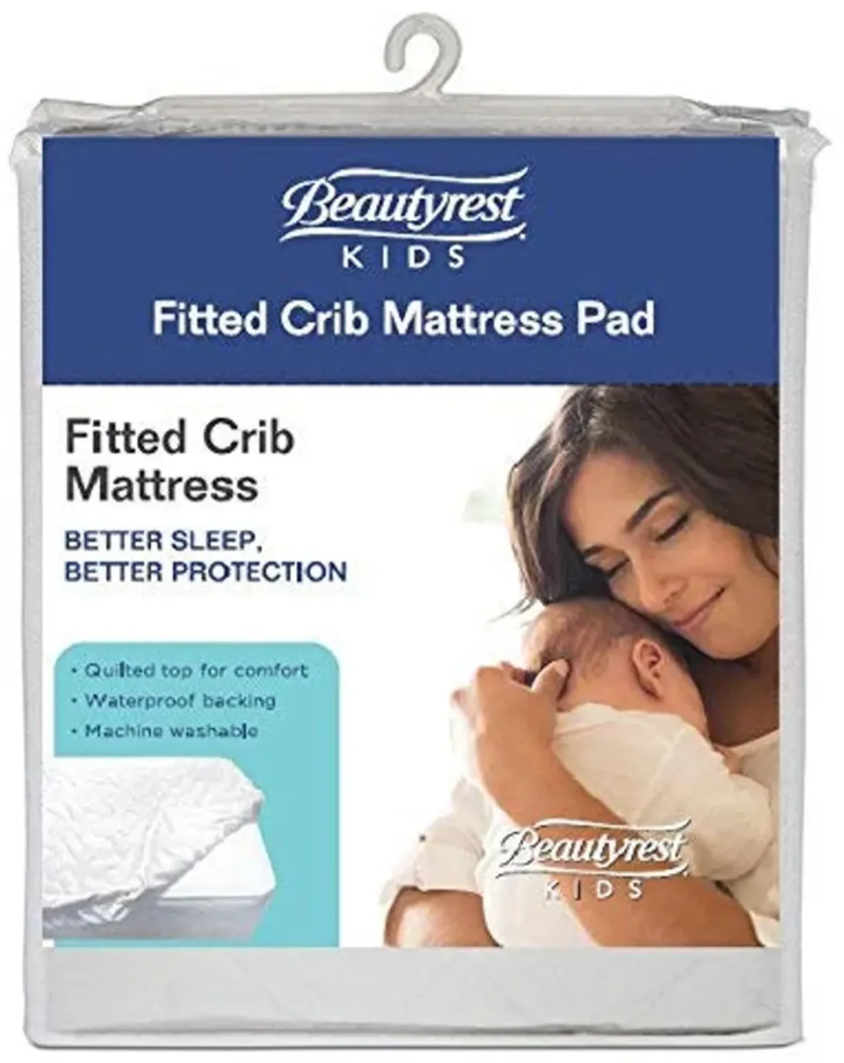 Beautyrest Kids Fitted Crib Mattress Pad | Waterproof | 52” x 28” | Machine Washable, White