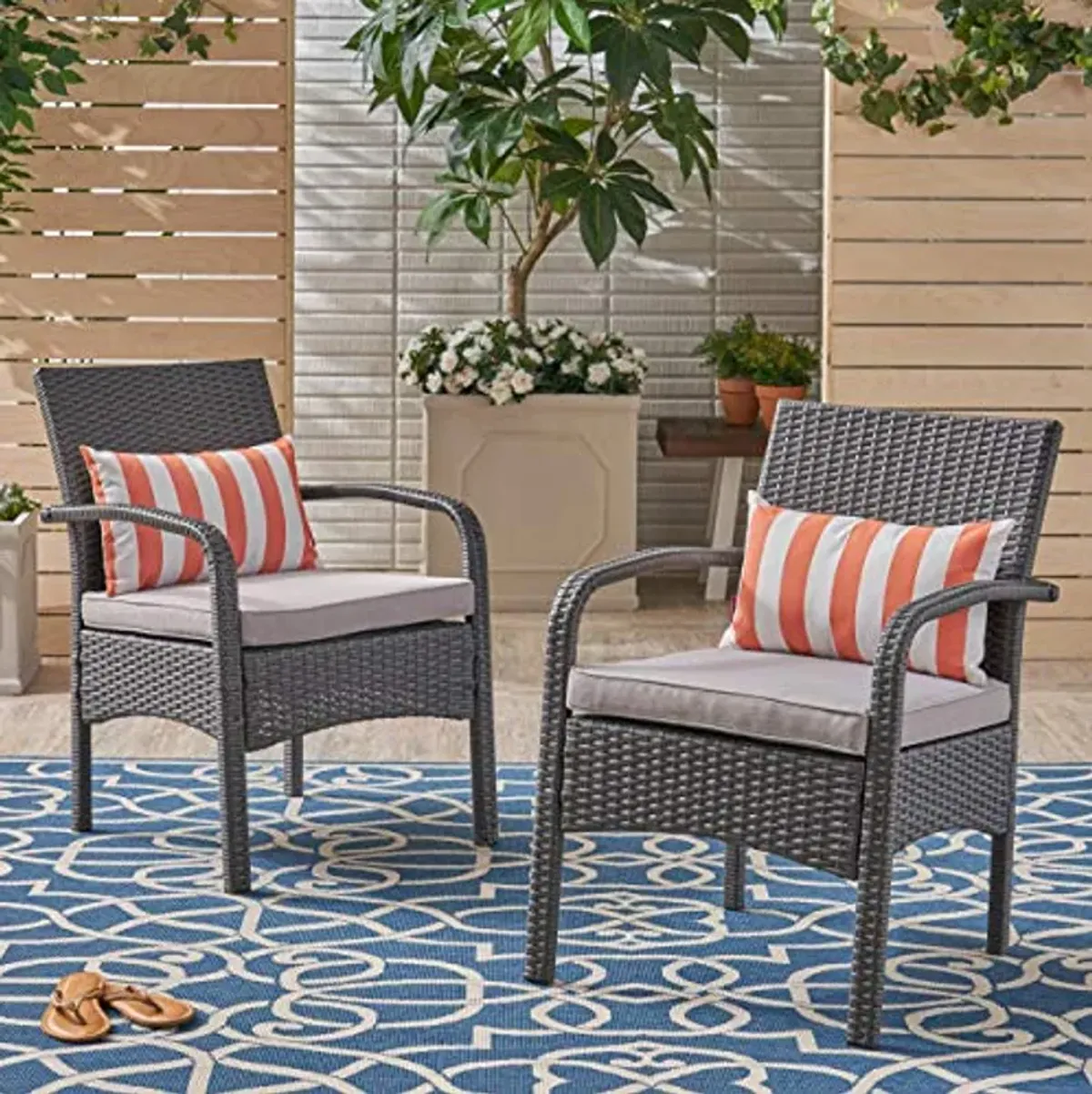 Christopher Knight Home 305810 Otto Outdoor Wicker Club Chair, Gray and Silver(Set of 2)