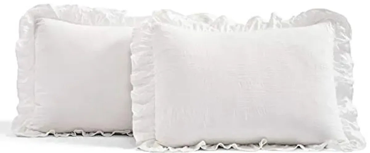 Lush Decor Ruffle Skirt Bedspread Set - 3 Piece Luxurious Farmhouse Bedding Set - Elegant, Charming Ruffle Detail - Timeless Style & Classic Design - Soft and Lightweight - Queen, White