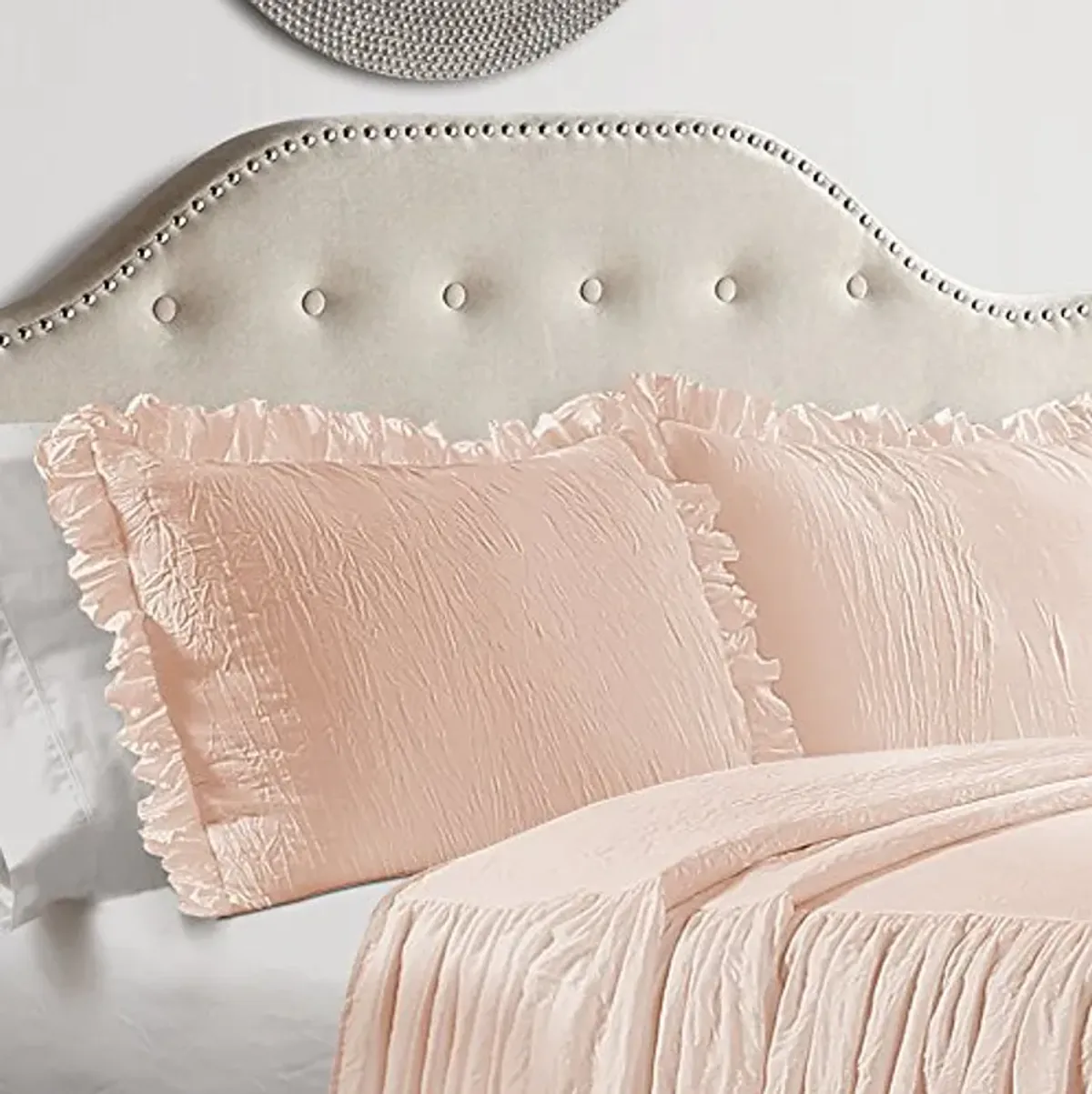 Lush Decor Ruffle Skirt Bedspread Set - 2 Piece Luxurious Farmhouse Bedding Set - Elegant, Charming Ruffle Detail - Timeless Style & Classic Design - Soft and Lightweight - Twin, Blush