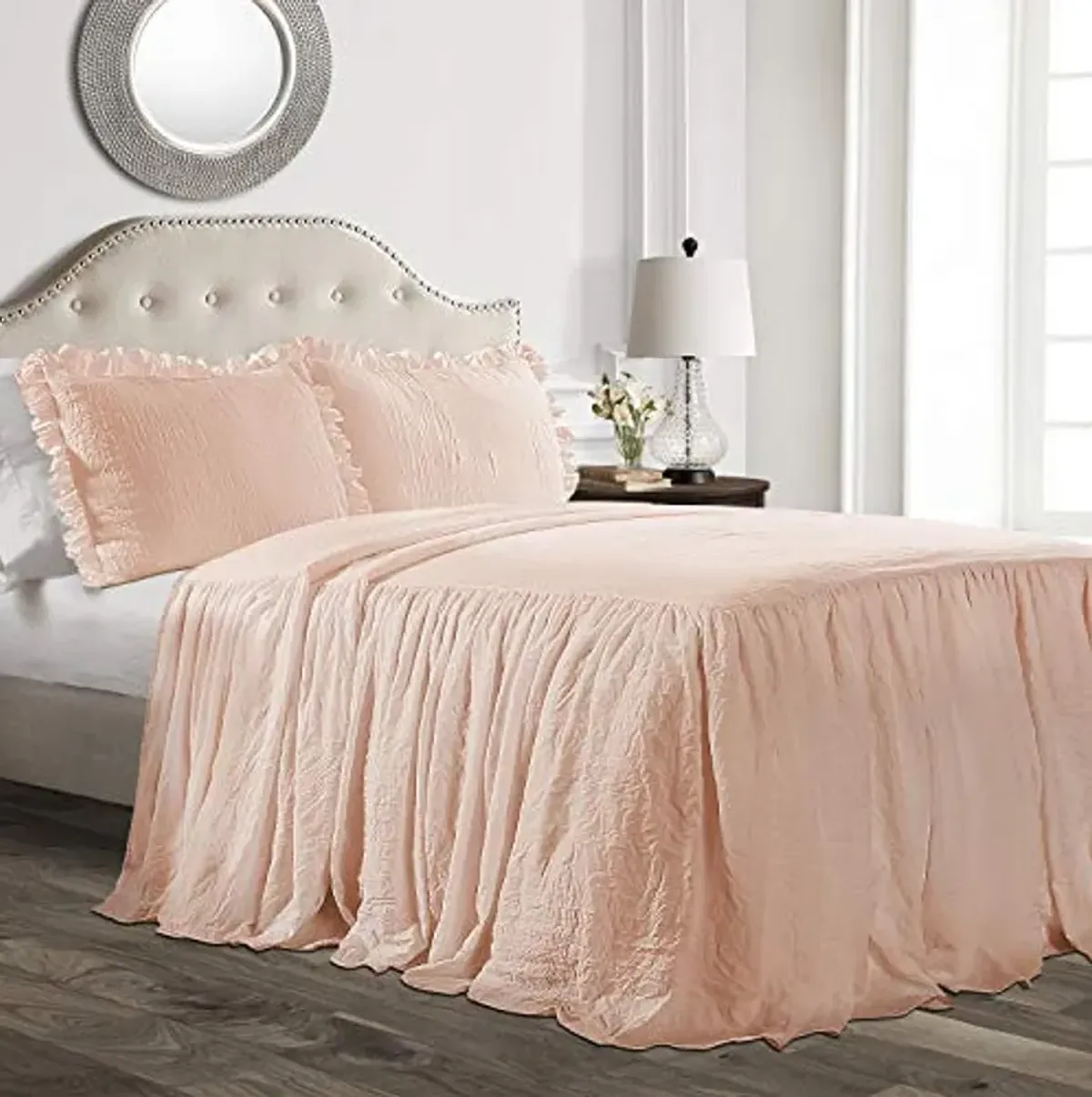 Lush Decor Ruffle Skirt Bedspread Set - 2 Piece Luxurious Farmhouse Bedding Set - Elegant, Charming Ruffle Detail - Timeless Style & Classic Design - Soft and Lightweight - Twin, Blush