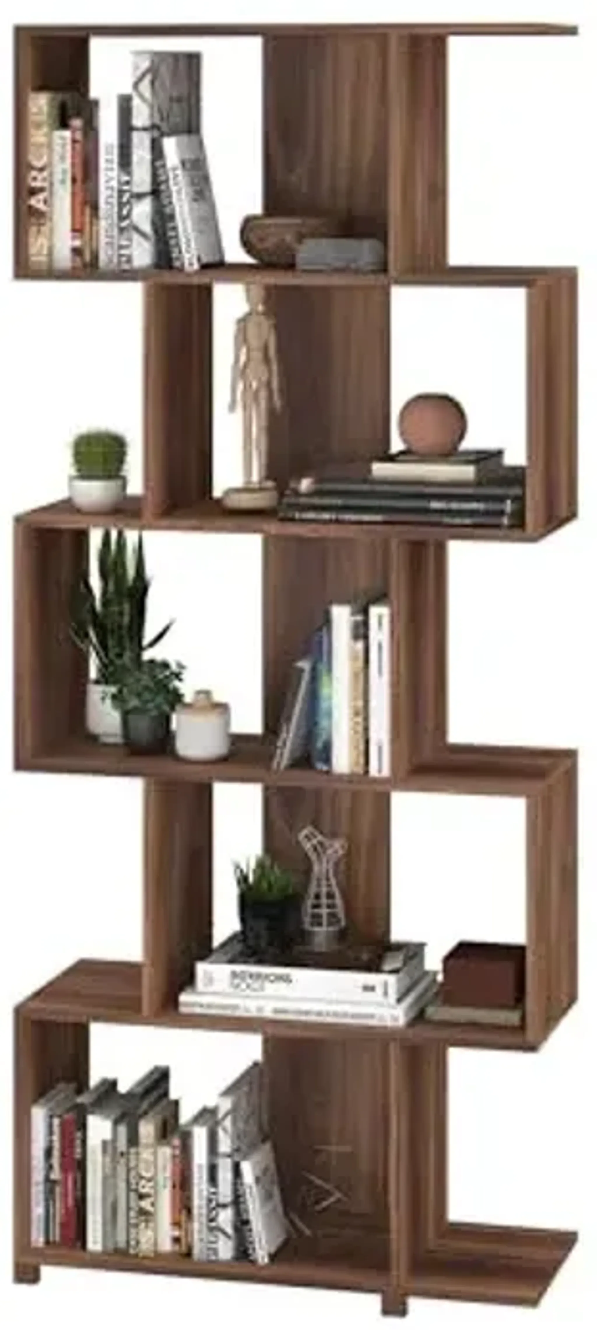 Manhattan Comfort Petrolina Bookshelf with 5 Zig-Zag Cubbies & Open ...
