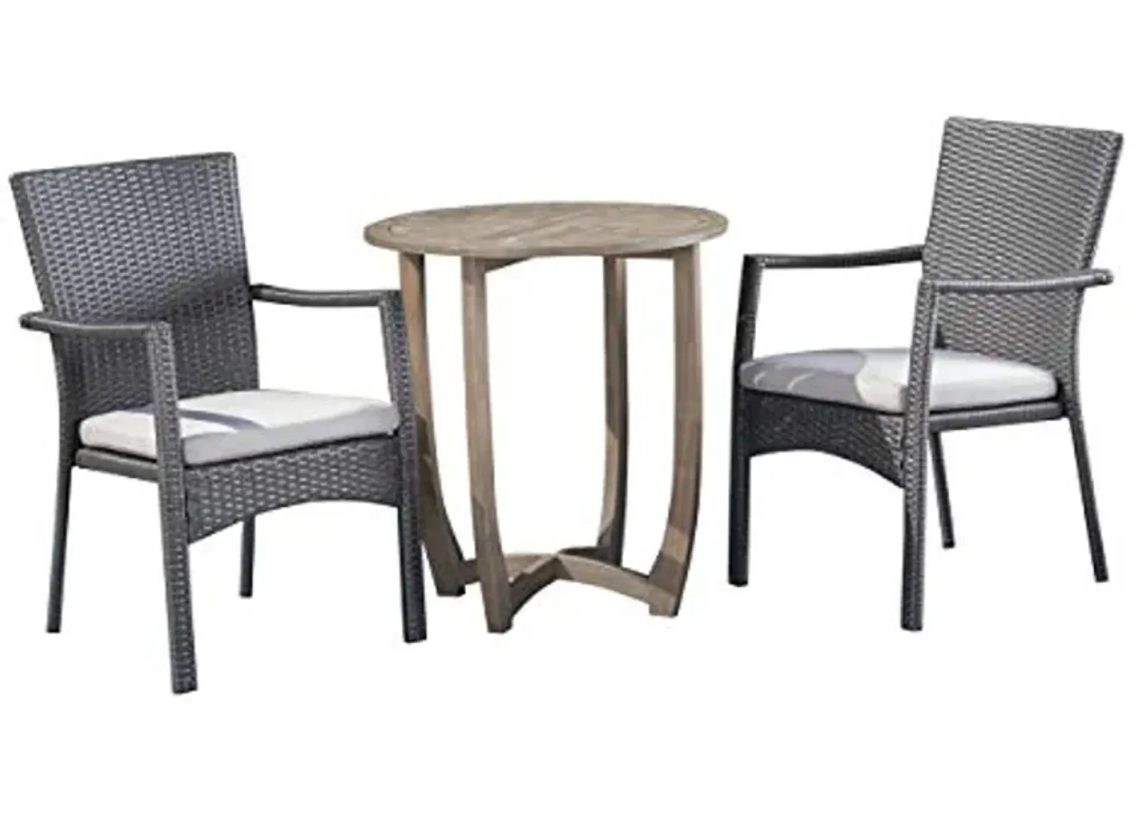 Christopher Knight Home Leyam Outdoor 3 Piece Wood and Wicker Bistro Set, Gray Finish/Gray/Gray