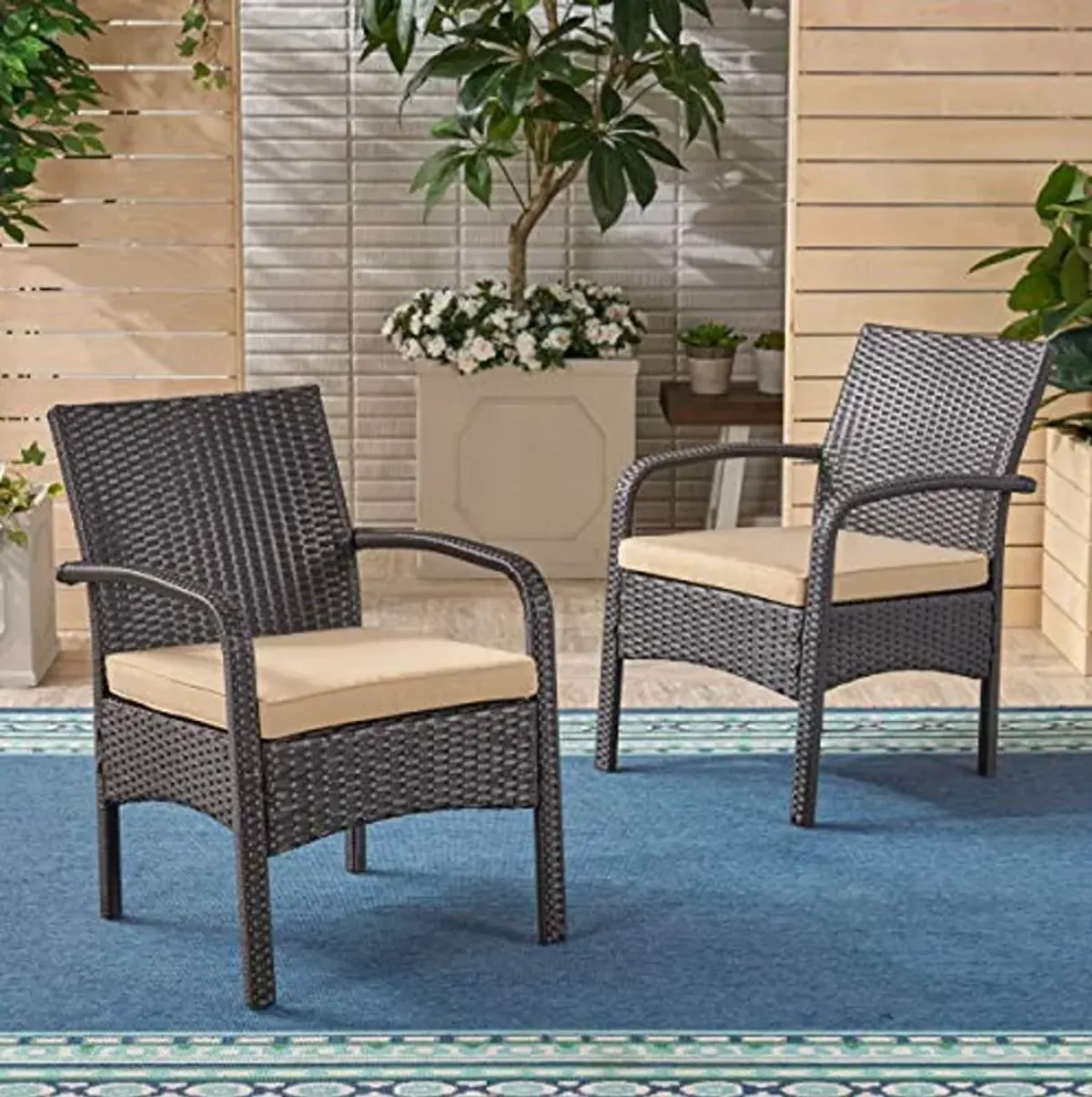 Christopher Knight Home 305809 Otto Outdoor Wicker Club Chair, Brown and Tan(Set of 2)