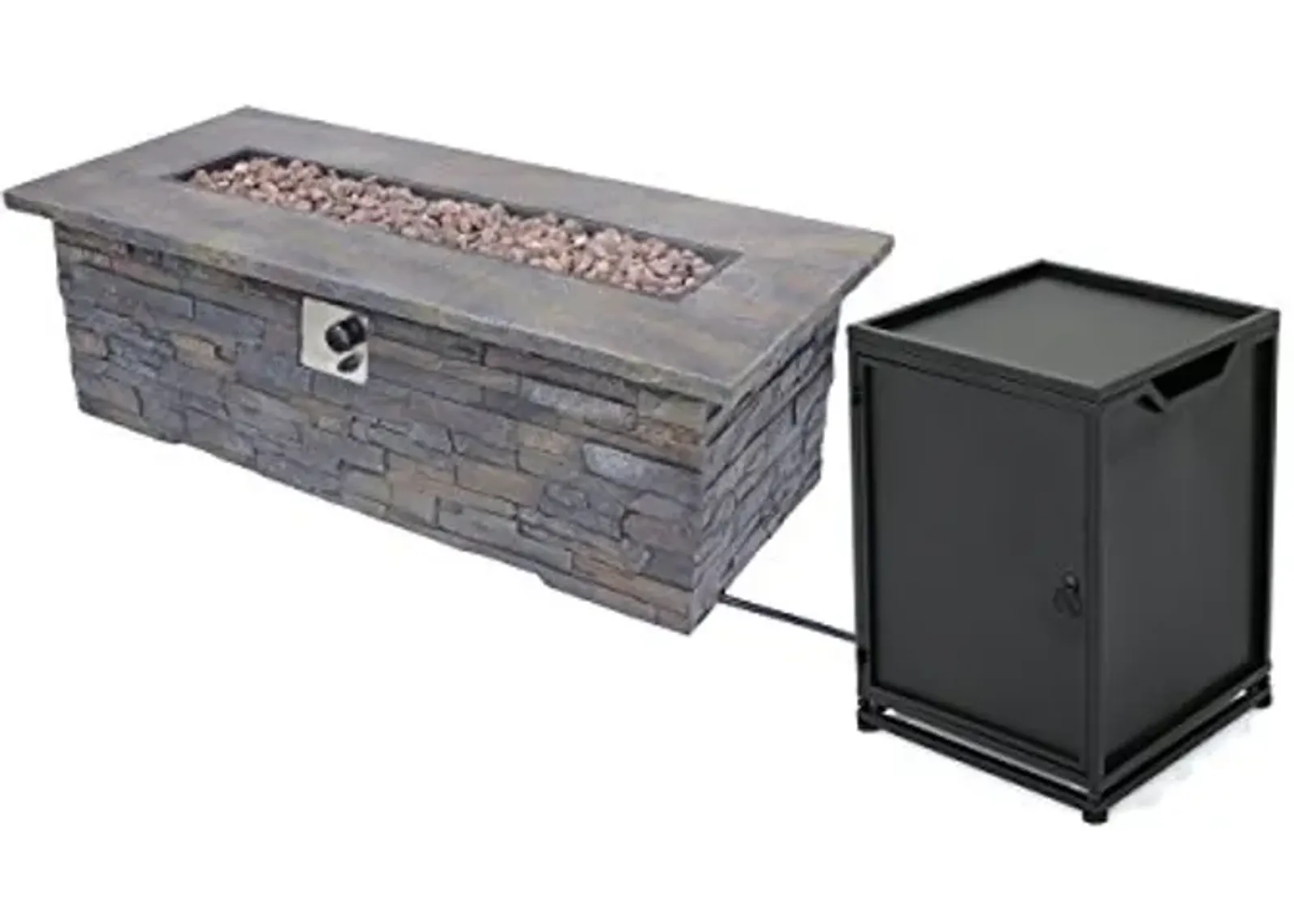 Christopher Knight Home Welsh Outdoor Light Weight Rectangular Fire Pit, Natural Stone/Black