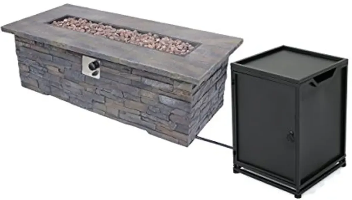 Christopher Knight Home Welsh Outdoor Light Weight Rectangular Fire Pit, Natural Stone/Black