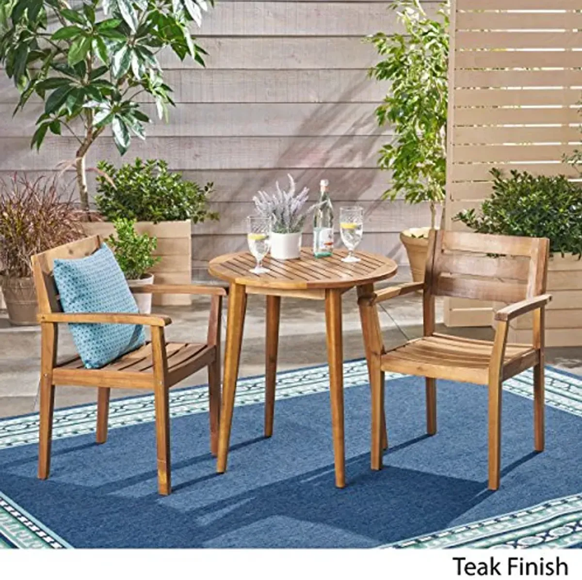 Christopher Knight Home Kuhn Outdoor 3 Piece Acacia Wood Bistro Set, Teak Finish