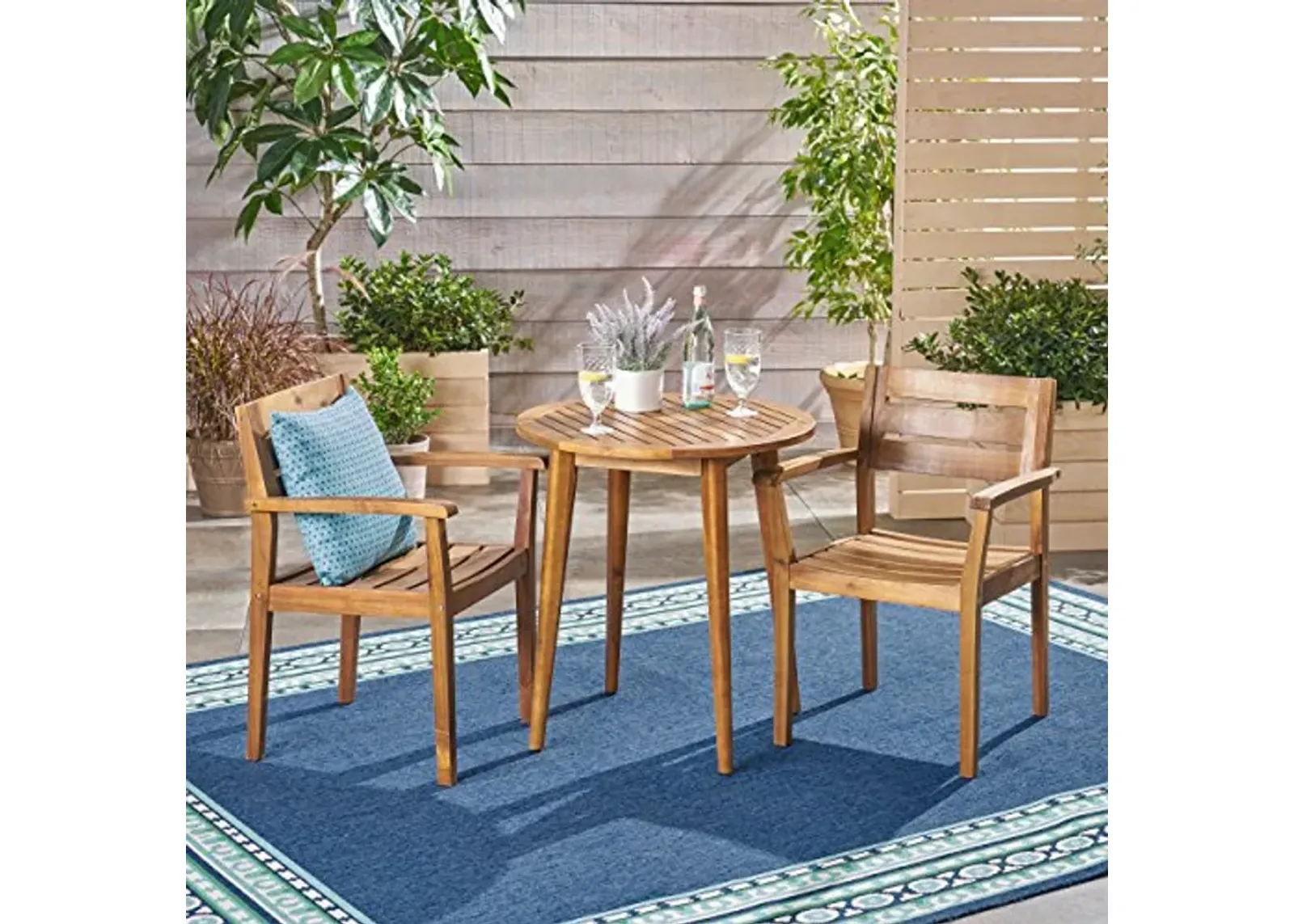 Christopher Knight Home Kuhn Outdoor 3 Piece Acacia Wood Bistro Set, Teak Finish