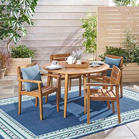 Christopher Knight Home Keth Outdoor 5 Piece Acacia Wood Dining Set, Teak Finish