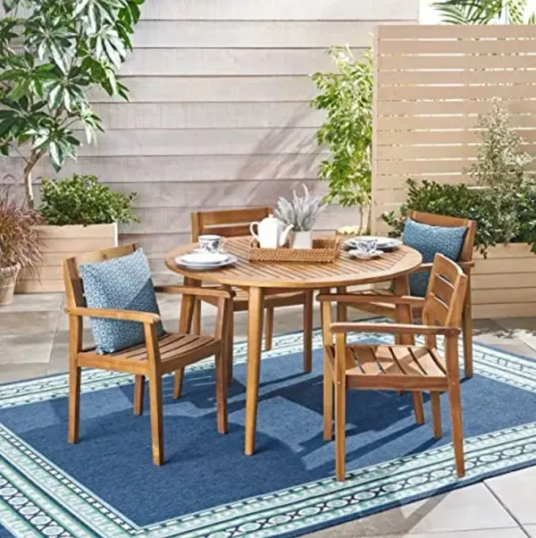Christopher Knight Home Keth Outdoor 5 Piece Acacia Wood Dining Set, Teak Finish