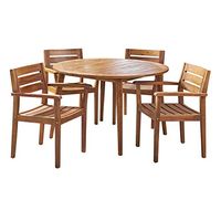Christopher Knight Home Keth Outdoor 5 Piece Acacia Wood Dining Set, Teak Finish