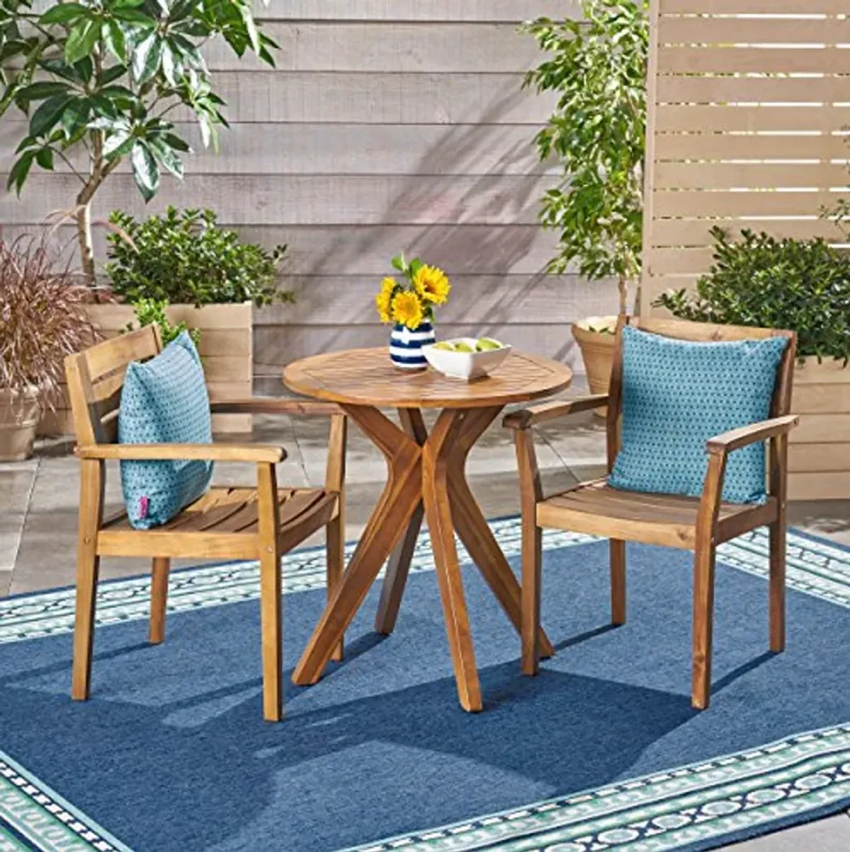 Christopher Knight Home Addison Outdoor 3 Piece Acacia Wood Bistro Set, Teak Finish