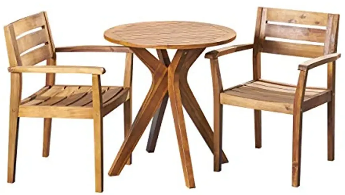 Christopher Knight Home Addison Outdoor 3 Piece Acacia Wood Bistro Set, Teak Finish