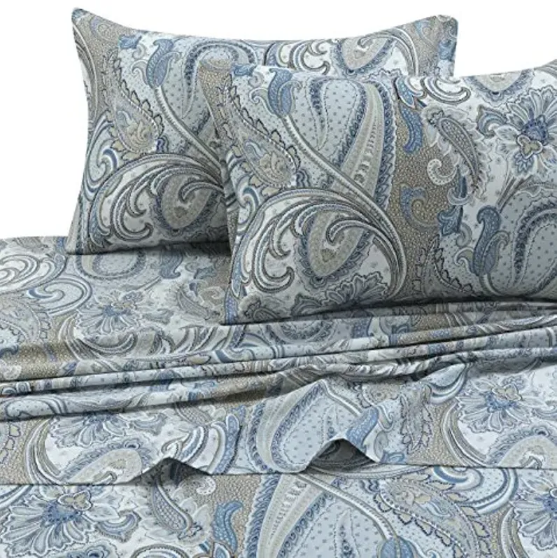 Tribeca Living Cotton Sateen Pillowcases Standard Size Set of 2 Bed Pillow Covers, Paisley Print, 300 Thread Count, Luxury Bedding, Paisley Park Multi