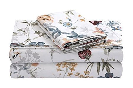 Tribeca Living Cotton Sateen Pillowcases Standard Size Set of 2 Pillow Covers, Floral Print, 300 Thread Count, Luxury Bedding, Amalfi Red
