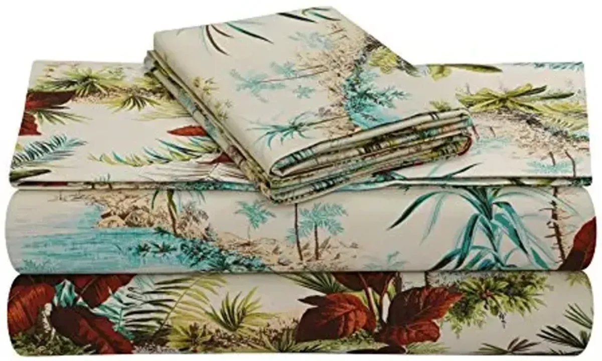 Tribeca Living Cotton Sateen Pillowcases Standard Size Set of 2 Bed Pillow Covers, Tropical Floral Print, 300 Thread Count, Luxury Bedding, Paradise Island Multi