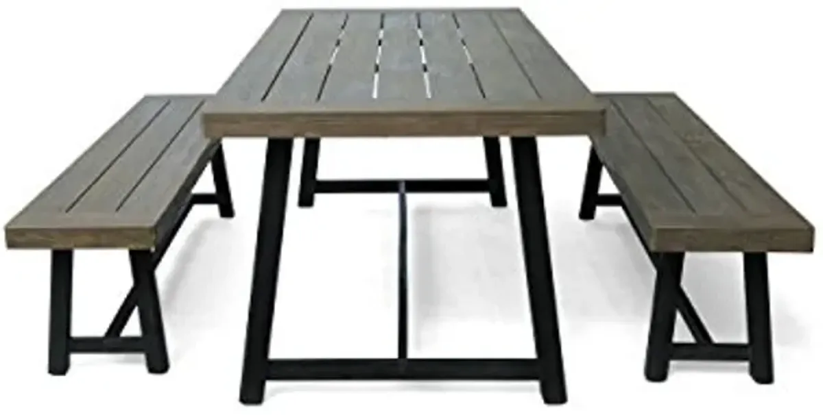 Christopher Knight Home Weir Outdoor Acacia Wood Picnic Set, Gray Finish and Black