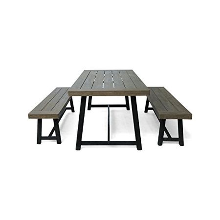 Christopher Knight Home Weir Outdoor Acacia Wood Picnic Set, Gray Finish and Black