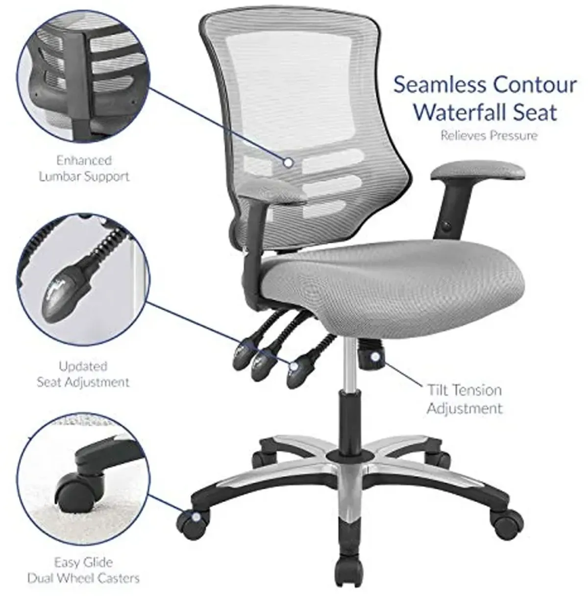 Modway Calibrate Mesh Adjustable Computer Desk Office Chair in Gray