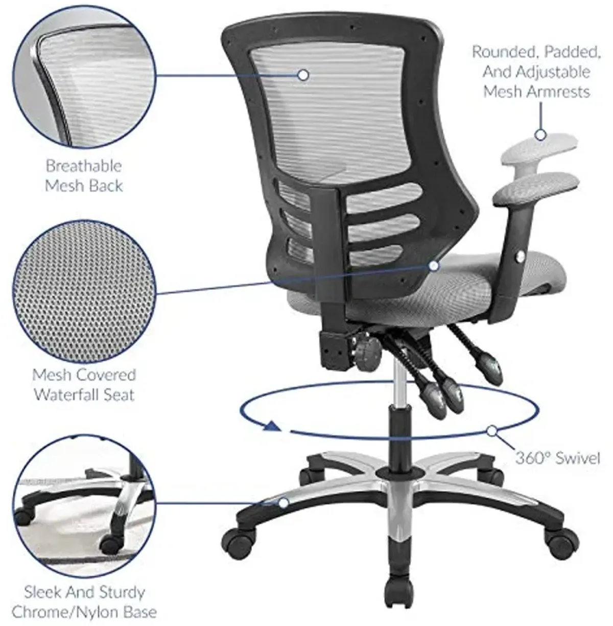 Modway Calibrate Mesh Adjustable Computer Desk Office Chair in Gray