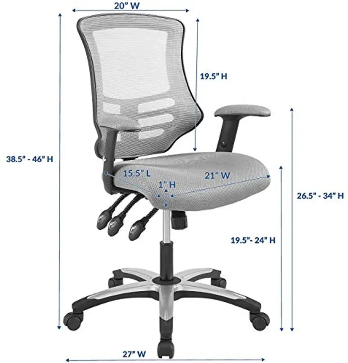 Modway Calibrate Mesh Adjustable Computer Desk Office Chair in Gray