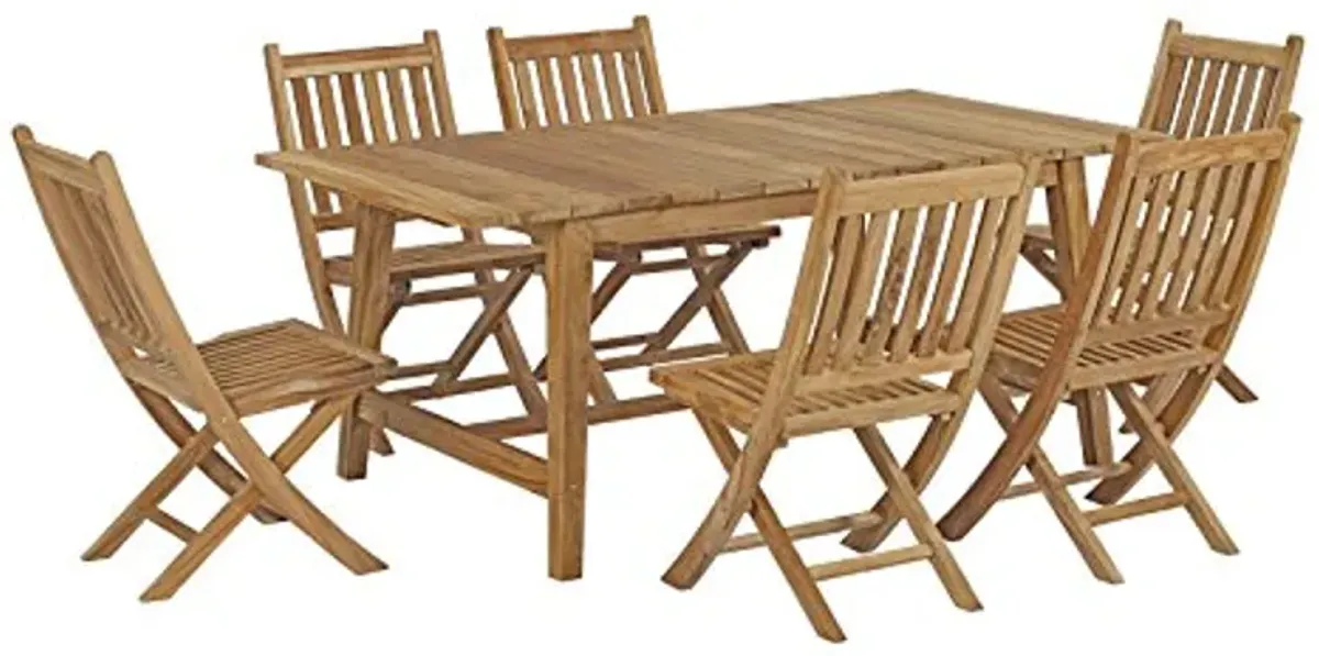 Modway Marina Premium Grade A Teak Wood 7 Piece Patio Teak Outdoor Dining Set in Natural