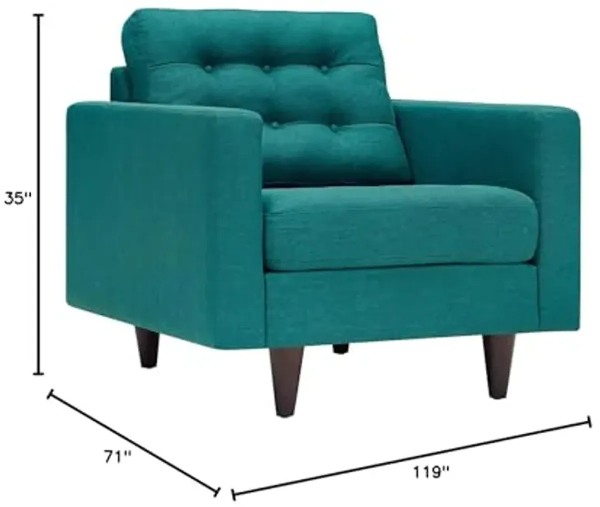 Modway Empress Mid-Century Modern Upholstered Fabric Sofa and Armchair Set in Teal