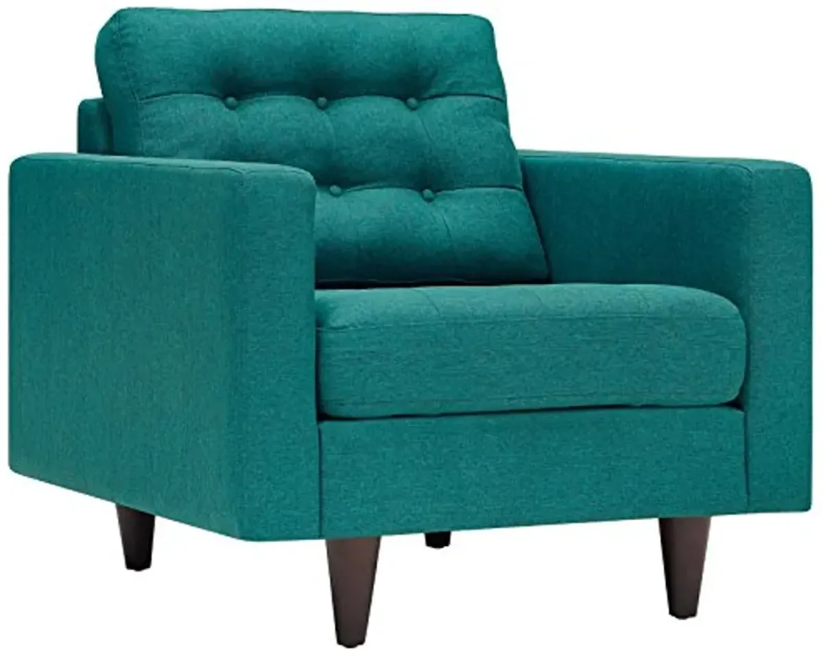 Modway Empress Mid-Century Modern Upholstered Fabric Sofa and Armchair Set in Teal