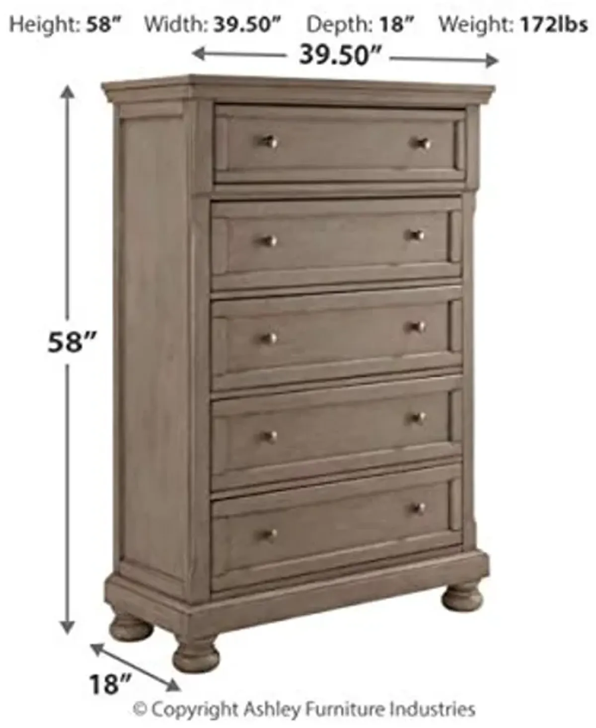 Signature Design by Ashley Lettner Traditional 5 Drawer Chest with Dovetail Construction, Light Gray