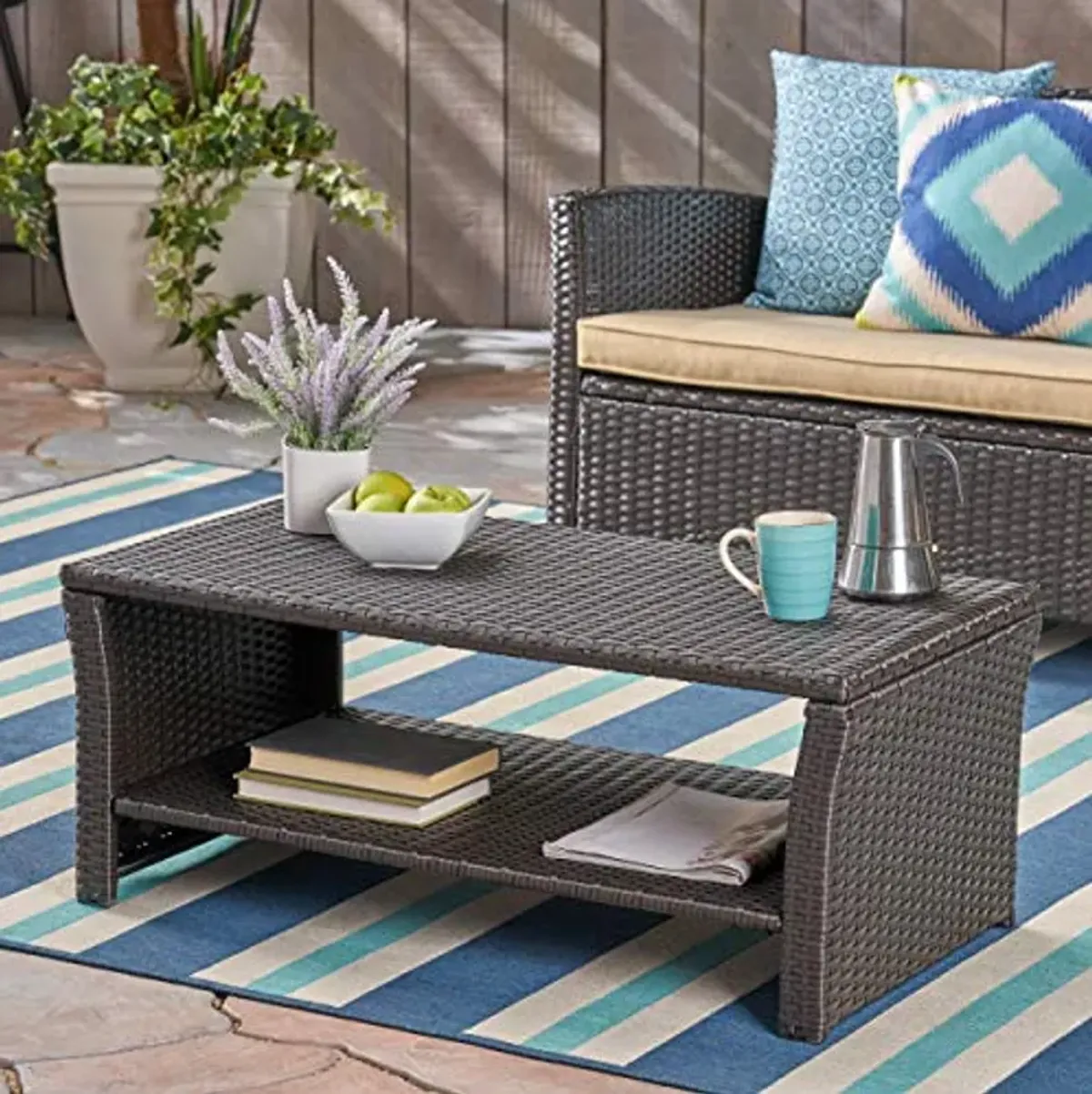 Christopher Knight Home Justin Outdoor Wicker Coffee Table, Brown, Black