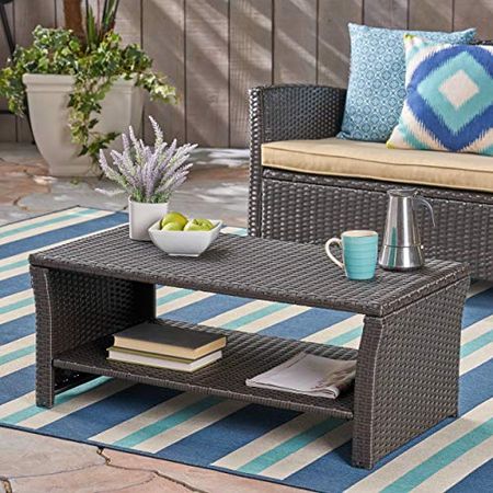 Christopher Knight Home Justin Outdoor Wicker Coffee Table, Brown, Black